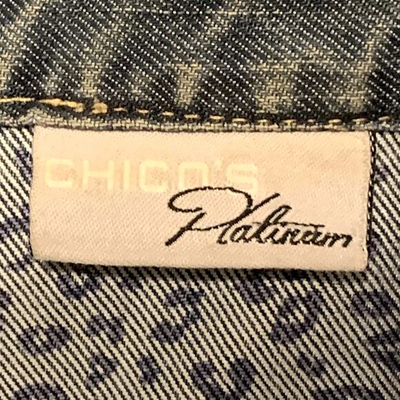 CHICO's PLATINUM Jean Jacket Size 2 ( Size L / 12 ) Ruffle Detail Band Collar - Picture 2 of 7